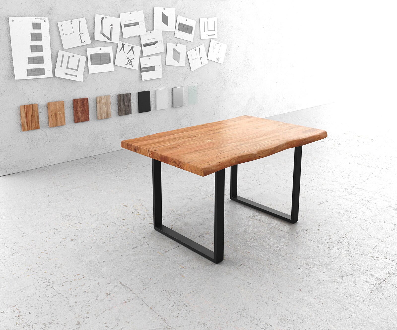 Stół do jadalni Edge 140x90cm XL akacja naturalna metal wąska rama czarna live-edge