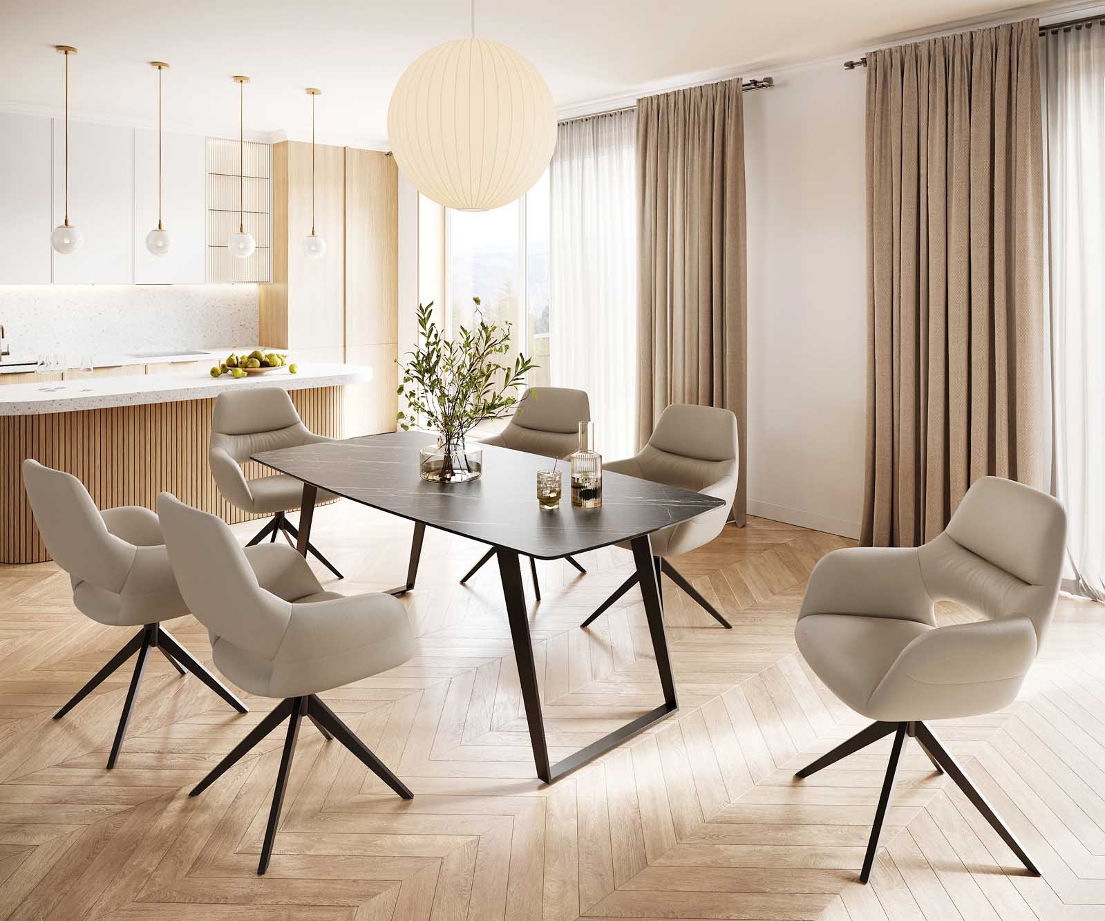 Stół do jadalni Edge kształt beczki 200x100cm ceramika Laminam® Noir Desir brązowy metal pochylona rama czarna 5