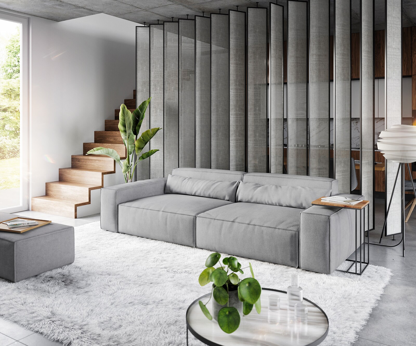 Sofa Sirpio XL 270x130cm mikrofibra szara z pufem 1