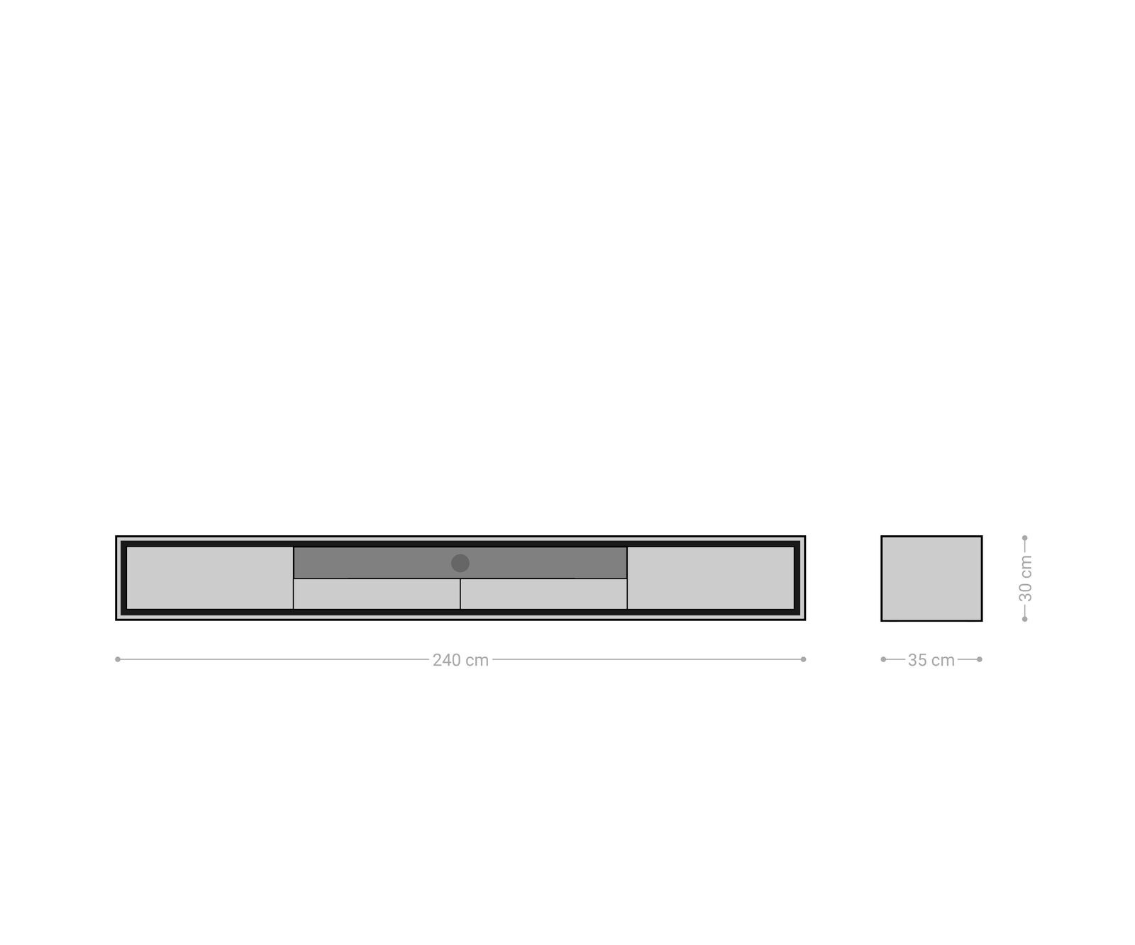 Szafka RTV Stonegrace 240 cm akacja brązowa 2 drzwi 2 szuflady 1 przegroda fornir kamienny podwieszana 5