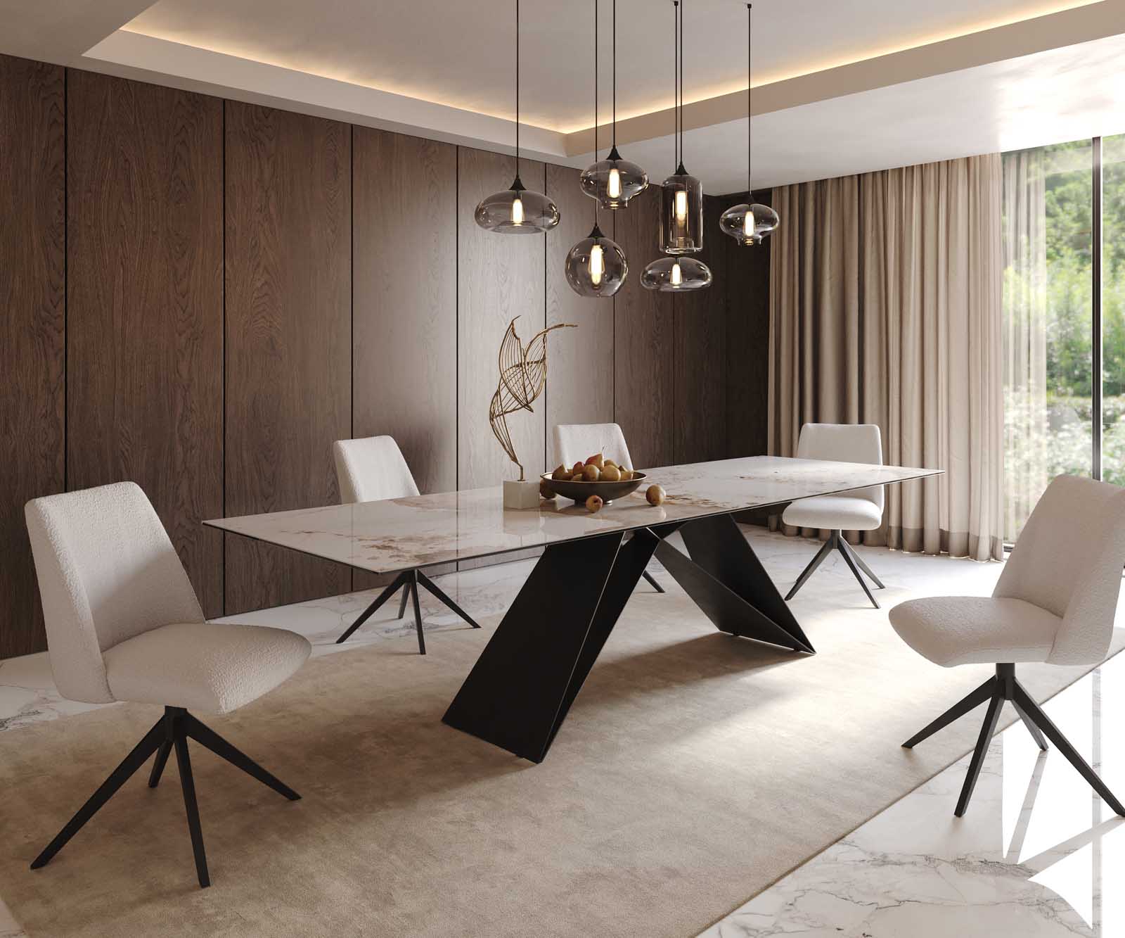 Stół do jadalni Edge 300x100cm ceramika Minas Melange biało-beżowy rama V metal czarna 8
