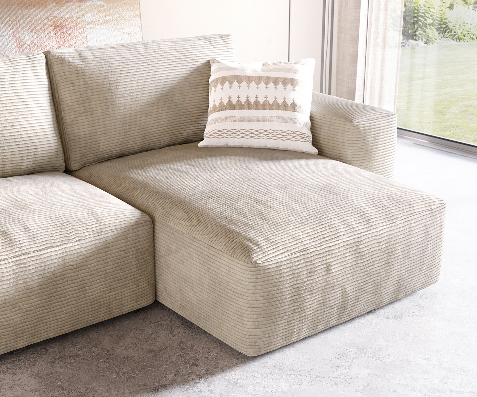 Sofa narożna Lanzo 230x155 cm sztruks beżowy szezlong z możliwością zmiennego montażu z pufem 5