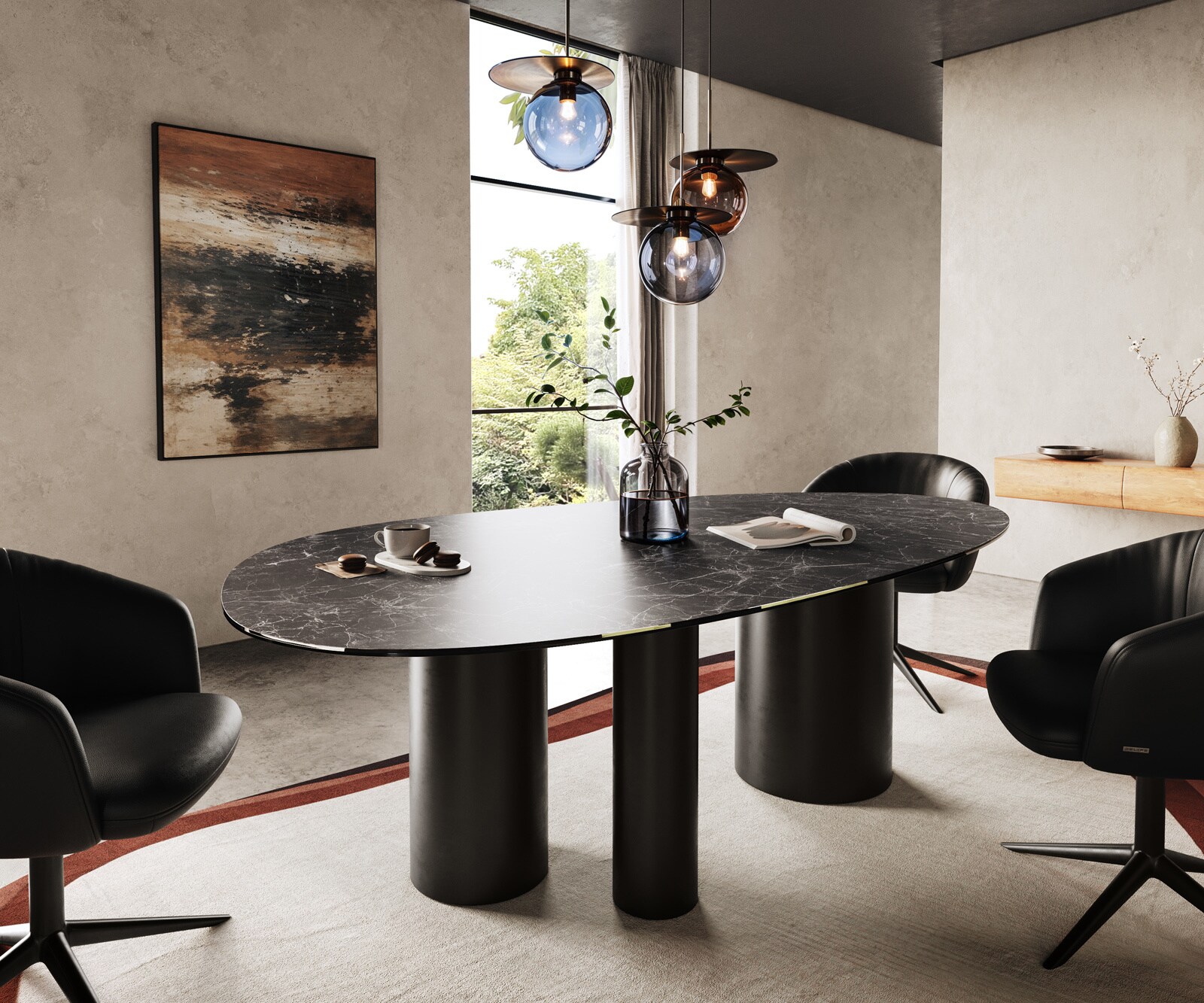 Stół do jadalni Edge owalny 220x120cm ceramika Laminam® Nero Greco Antracyt rama Troa metal czarny 1