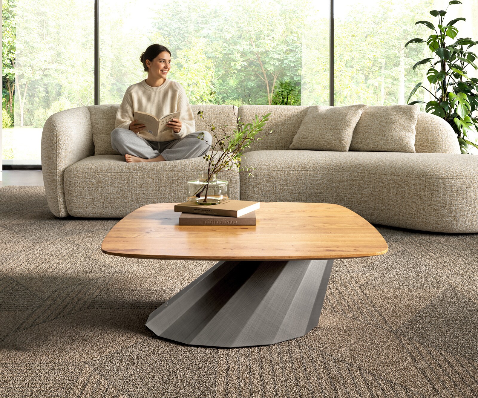 Stolik kawowy Edge w kształcie beczki 90x90 cm dąb naturalny krawędź szwajcarska 1