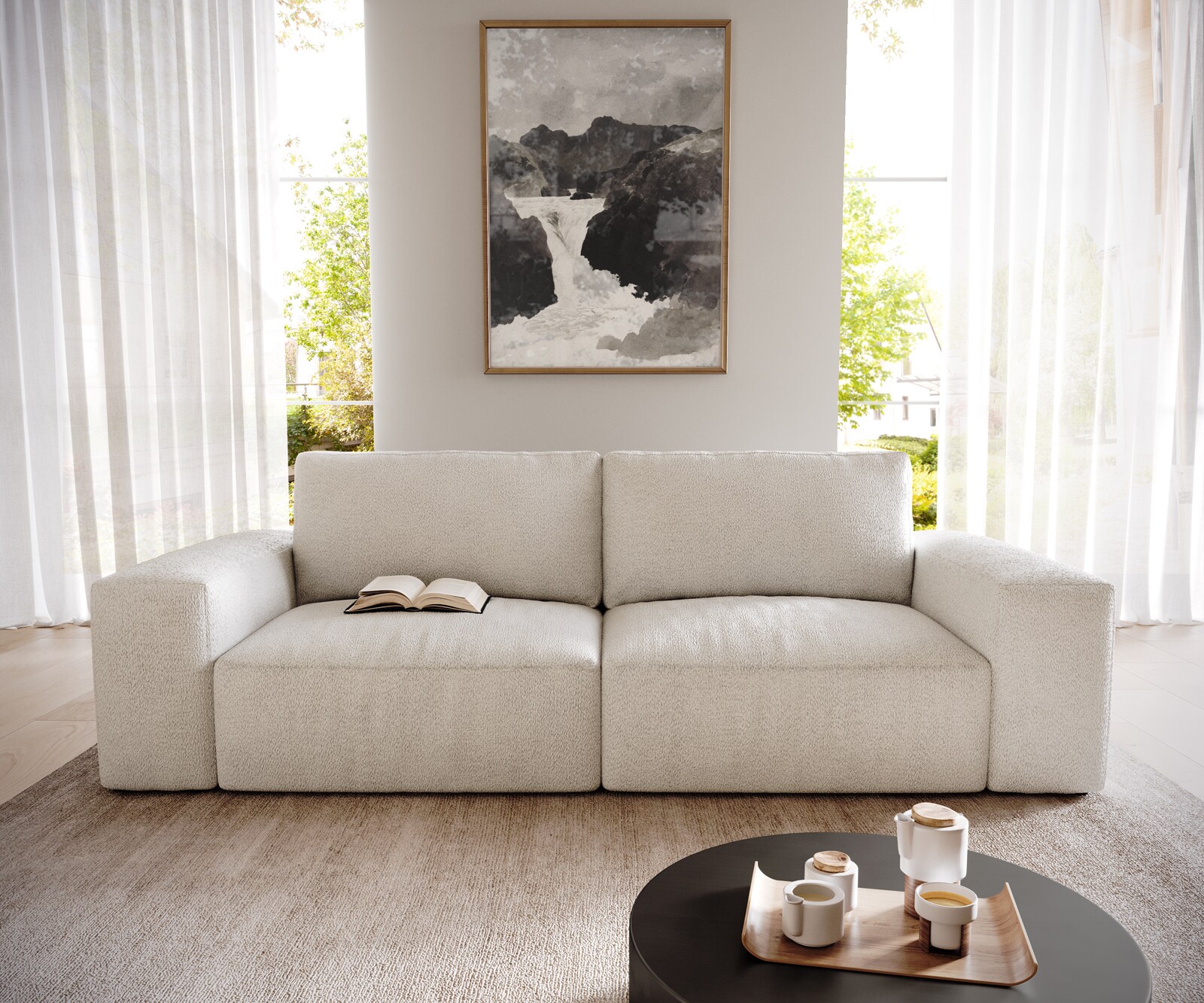 Duża sofa Lanzo L 250x105 cm bouclé kremowo-biały 1