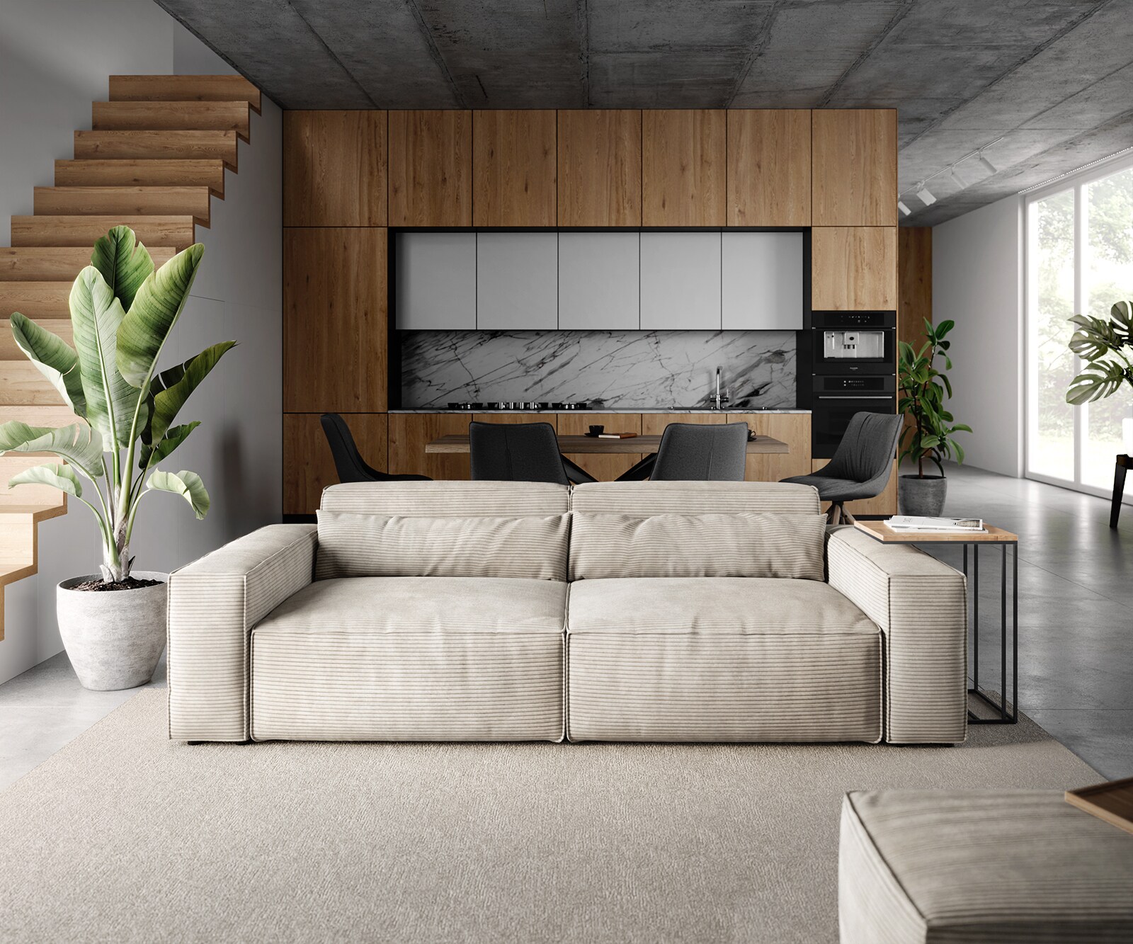 Duża sofa Sirpio 230x95 cm sztruks beżowy z pufem 2