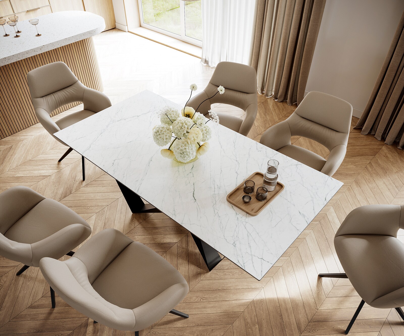 Stół do jadalni Edge 200x100 cm ceramika Laminam® Statuarietto biała rama Spider metal czarna 3
