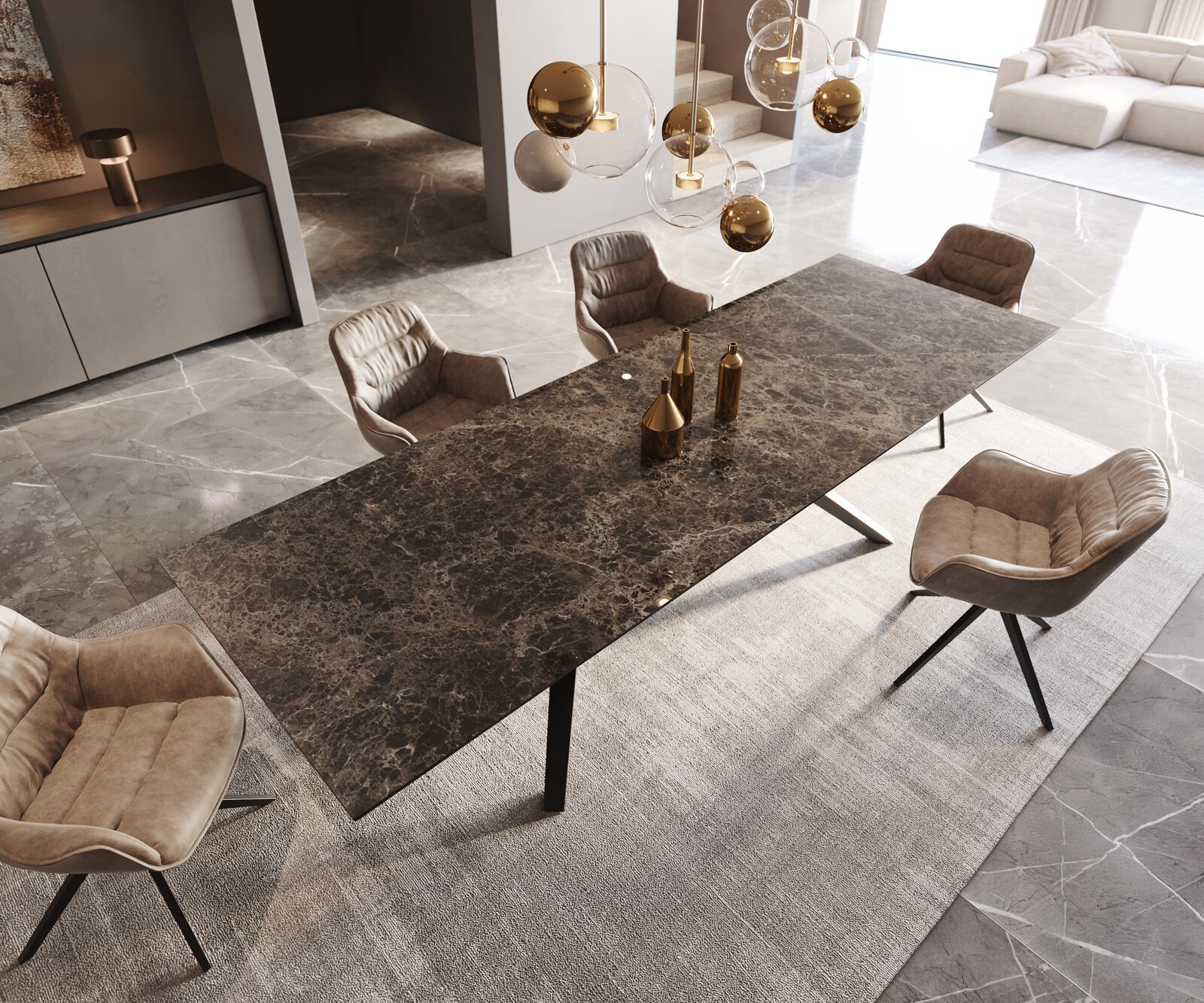 Stół do jadalni Edge 300x100cm ceramika Emperador Extra Lucidato ciemnobrązowy rama Zenthara metal czarny 4