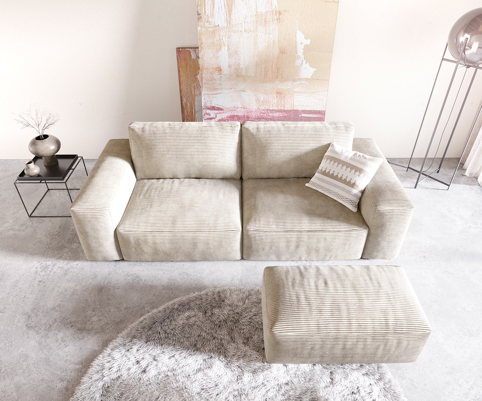 Sofa Lanzo 230x95 cm sztruks beżowy z pufem 3