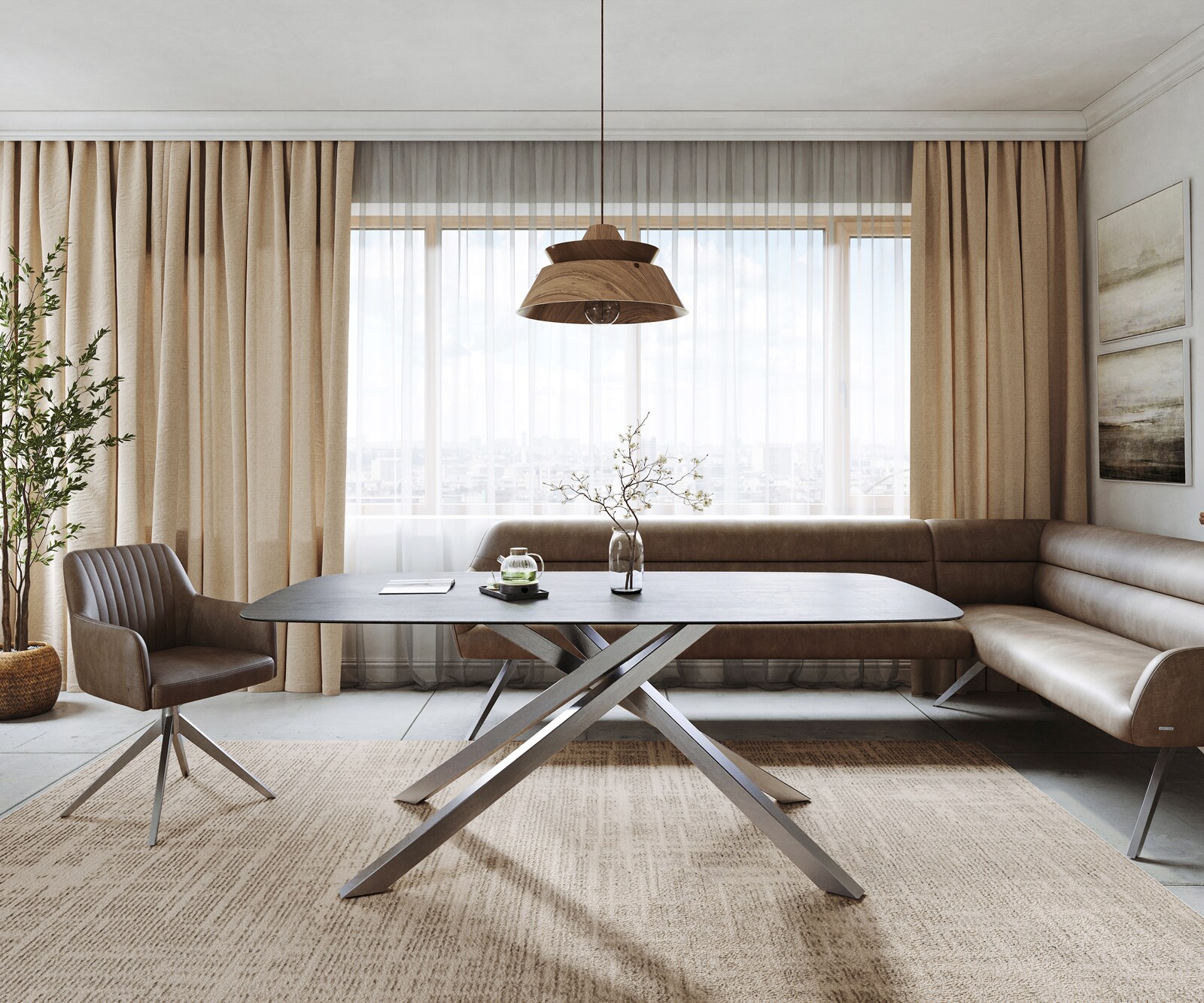 Stół do jadalni Edge Boot 200x100 cm ceramika Beton szary rama Cross stal nierdzewna 1