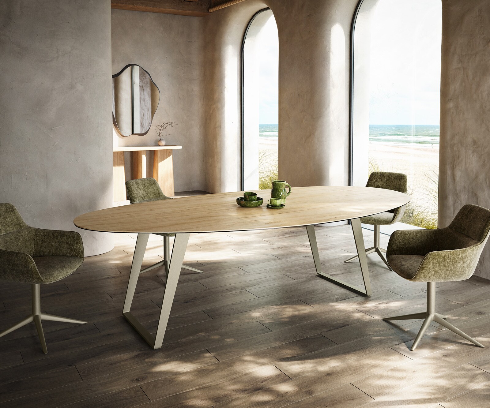 Stół do jadalni Edge owalny 280x130cm ceramika Laminam® Sabbia kolor dębowy rama pochylona metal kolor tytanowy 1
