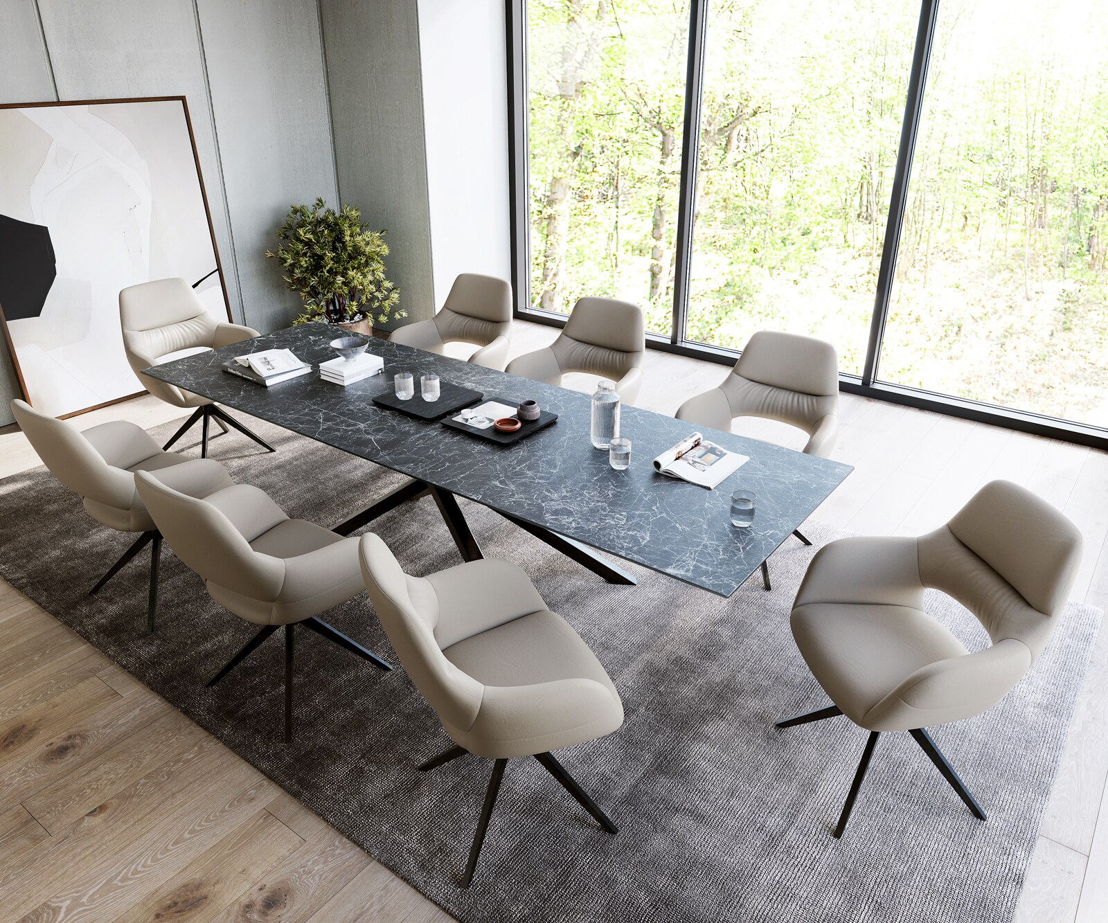 Stół do jadalni Edge 300x100cm ceramika Laminam® Nero Greco antracyt rama Cross czarna 5
