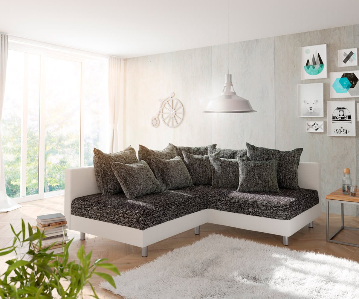 Sofa narożna Clovis biało-czarna szezlong prawy modułowa