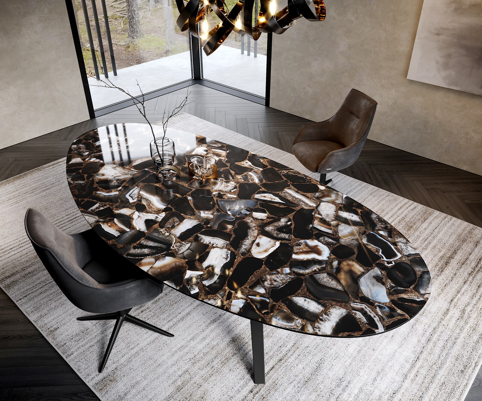 Stół do jadalni Edge owalny 280x130cm ceramika Iris FMG Agatablack rama Zenthara metal czarny 2