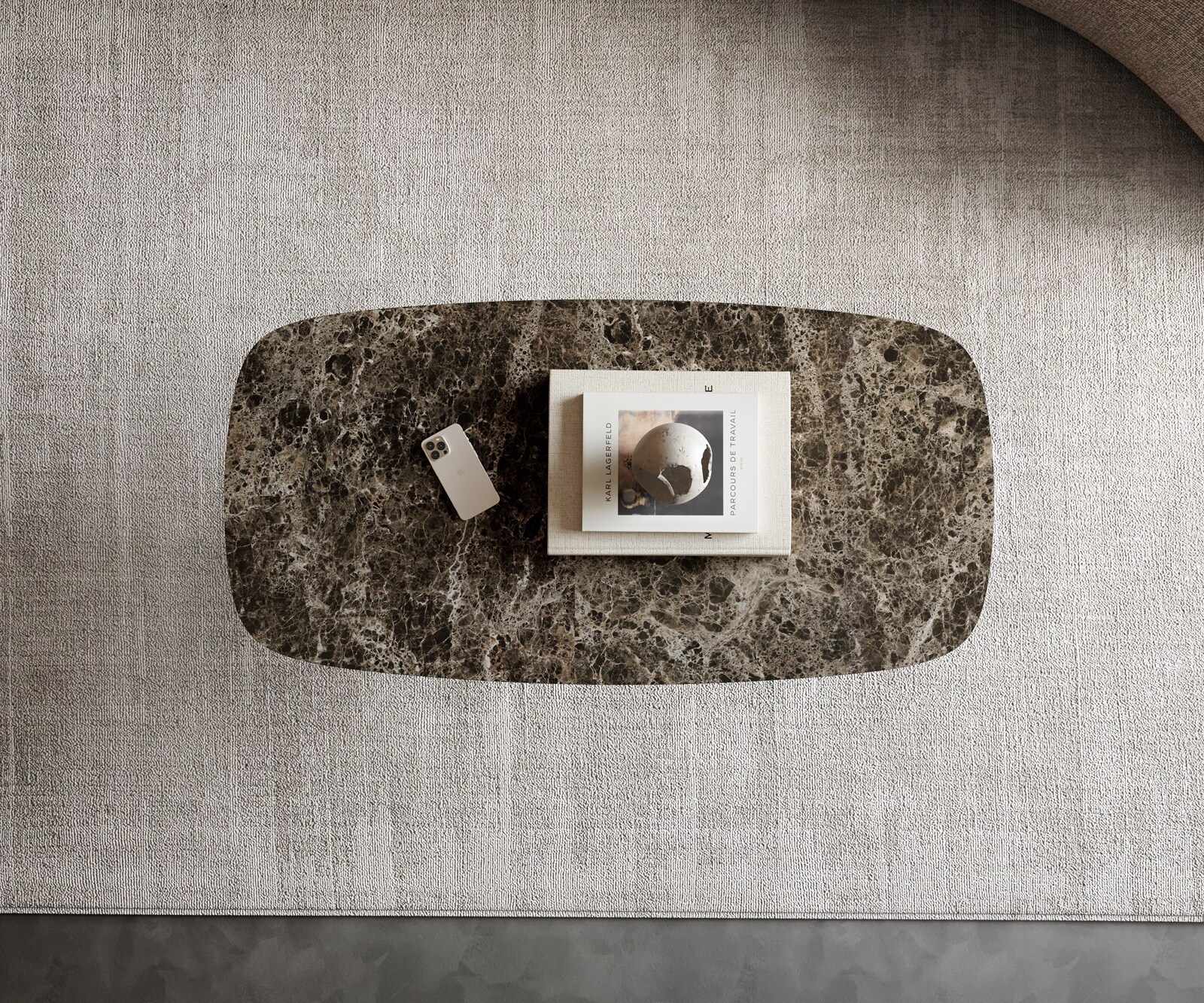 Stolik kawowy Edge w kształcie beczki 100x50 cm ceramika Laminam® Emperador Extra Lucidato ciemnobrązowy Sarity czarny metal 3
