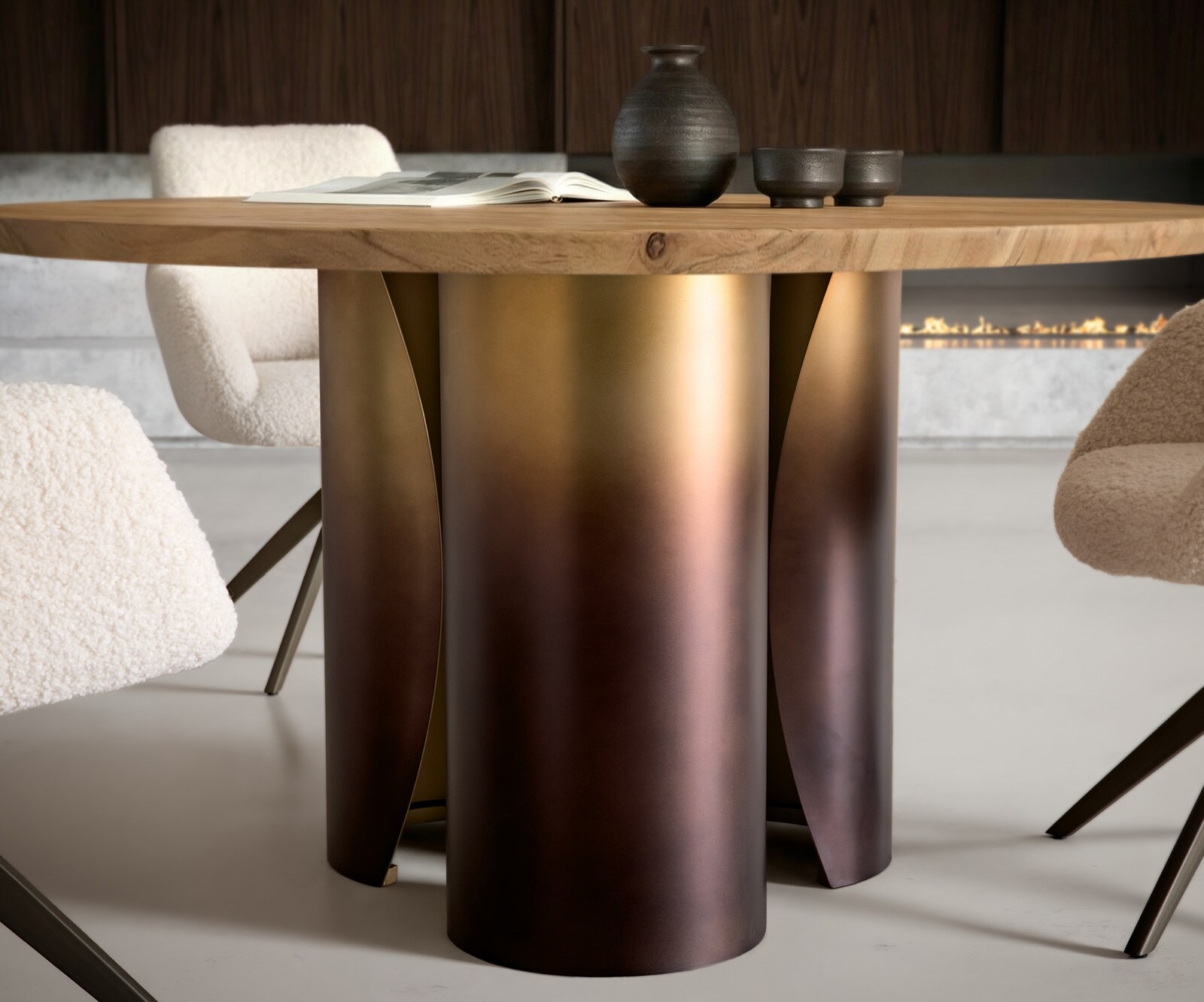 Stół do jadalni Adenza okrągły 140x140cm akacja naturalna metal Gold Fusion Finish 3