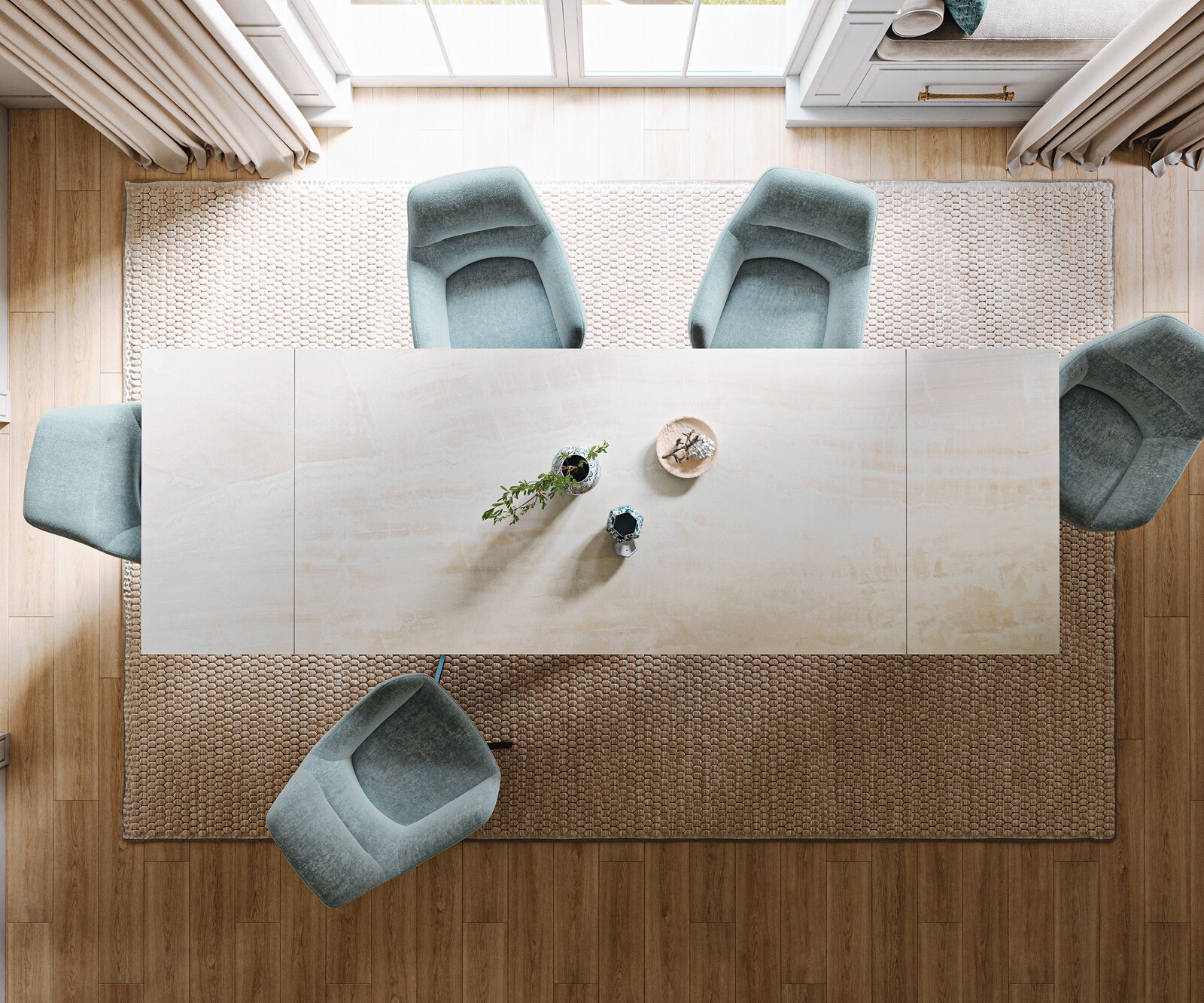 Stół do jadalni Edge 200-300x100cm ceramika Onyx Champagne rama Cross stal nierdzewna kolor grafitowy rozkładany 5