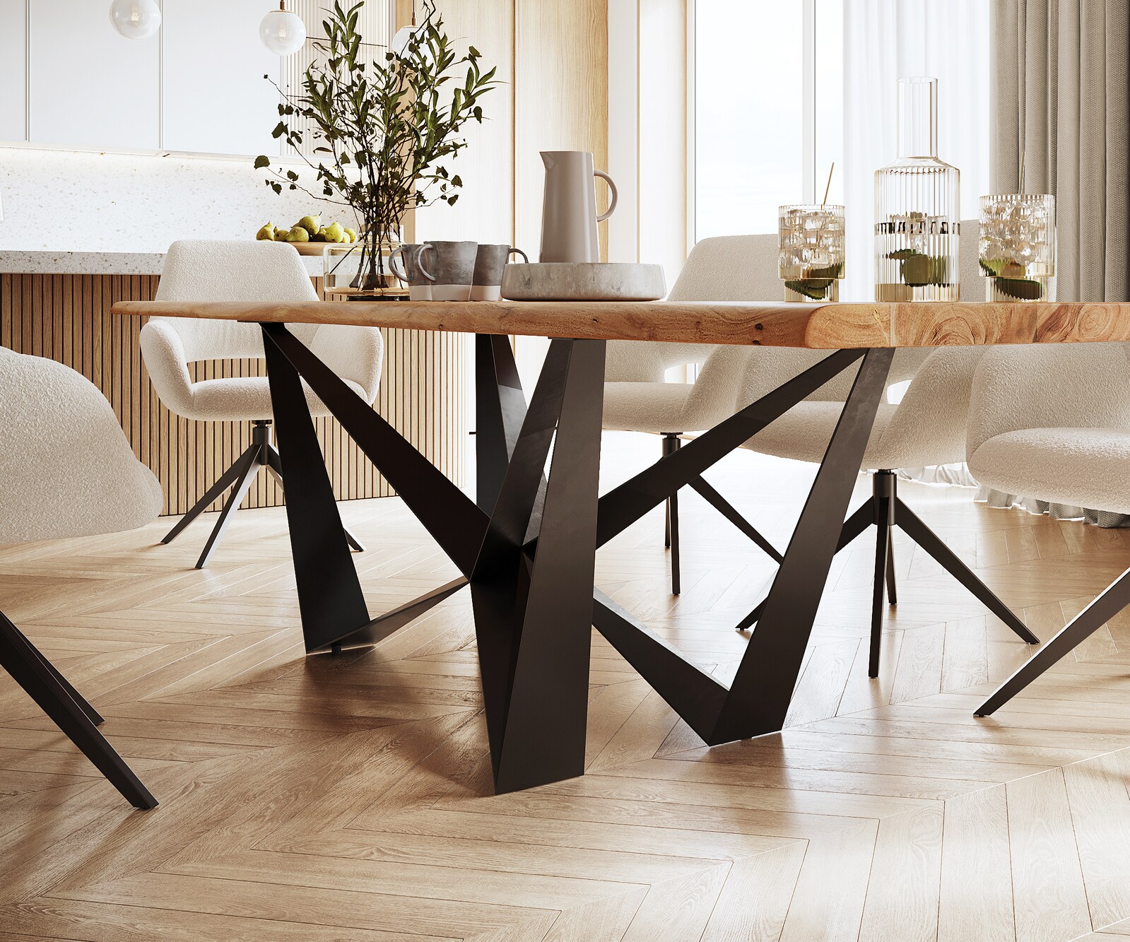 Stół do jadalni Edge 300x100cm akacja naturalna rama Spider metal czarna live-edge 5