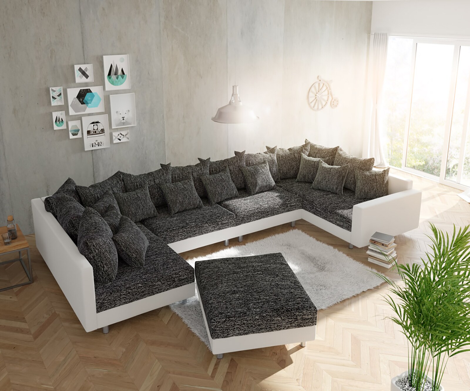 Hoker Clovis 98x83cm tkanina strukturalna biało-czarna 9