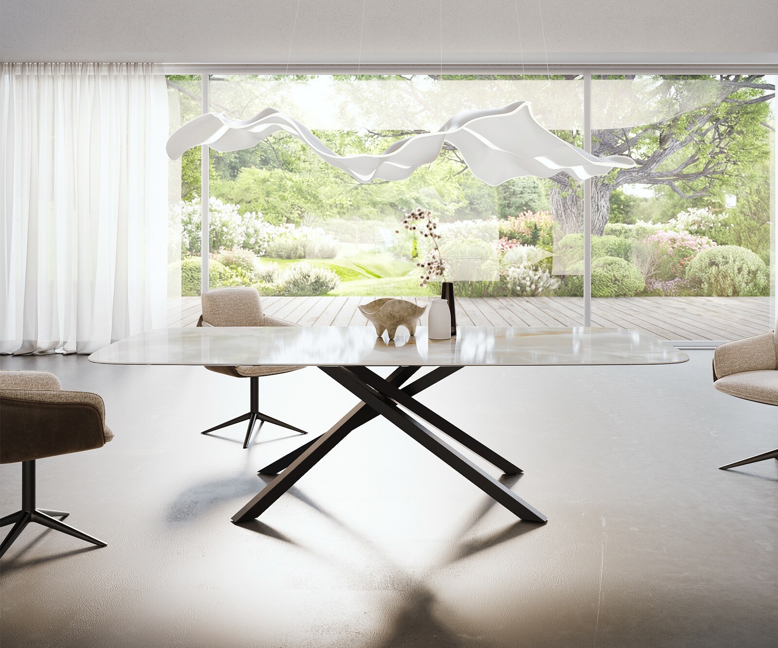 Stół do jadalni Edge w kształcie beczki 270x120 cm ceramika Iris FMG Onice Grigio rama Cross metal czarny 2