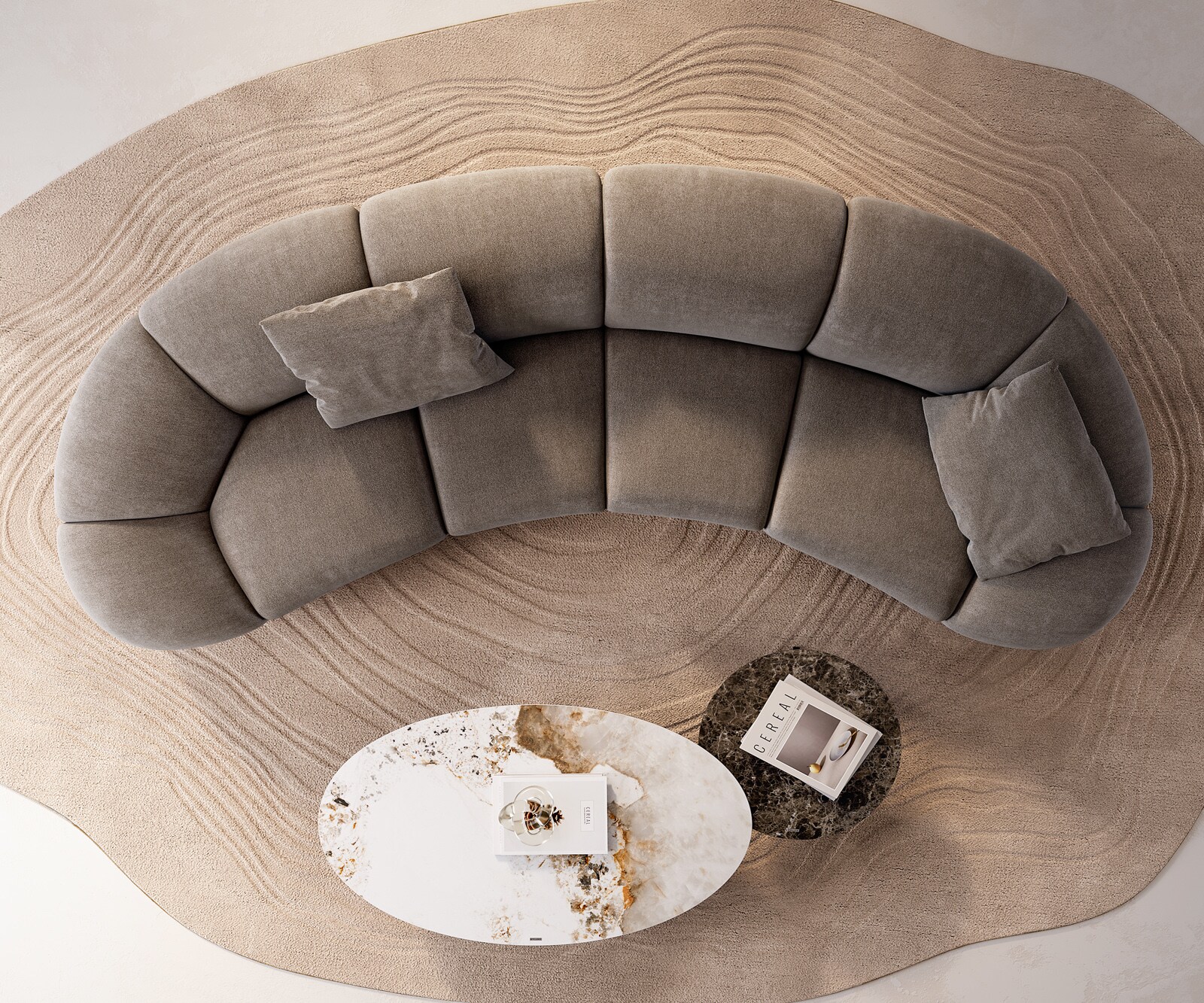 Sofa Lunna 360x175 cm miękka tkanina strukturalna szaro-brązowa 2 poduszki 8