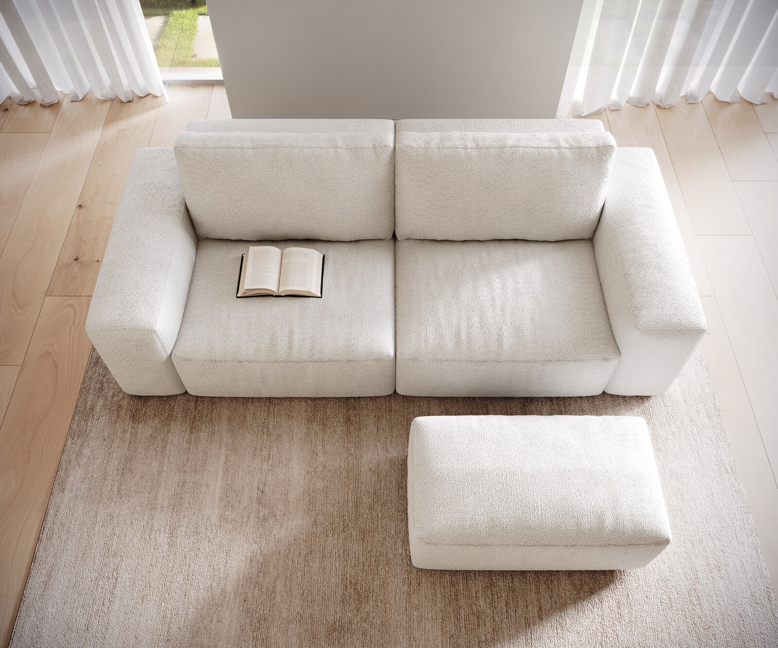 Duża sofa Lanzo L 250x105 cm bouclé kremowo-biały z pufem 3