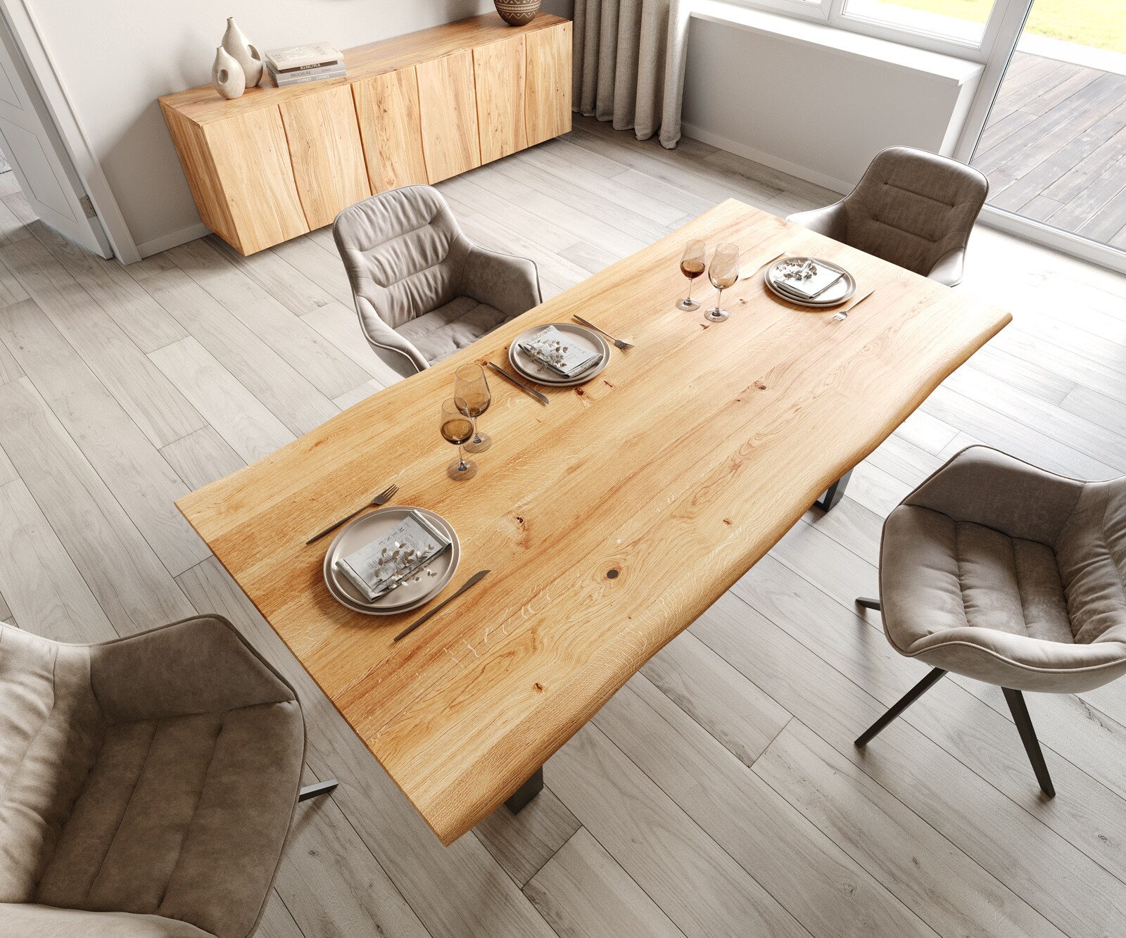 Stół do jadalni Edge 200x100x2,5-3 cm dąb naturalny metal wąska rama czarne live-edge 3