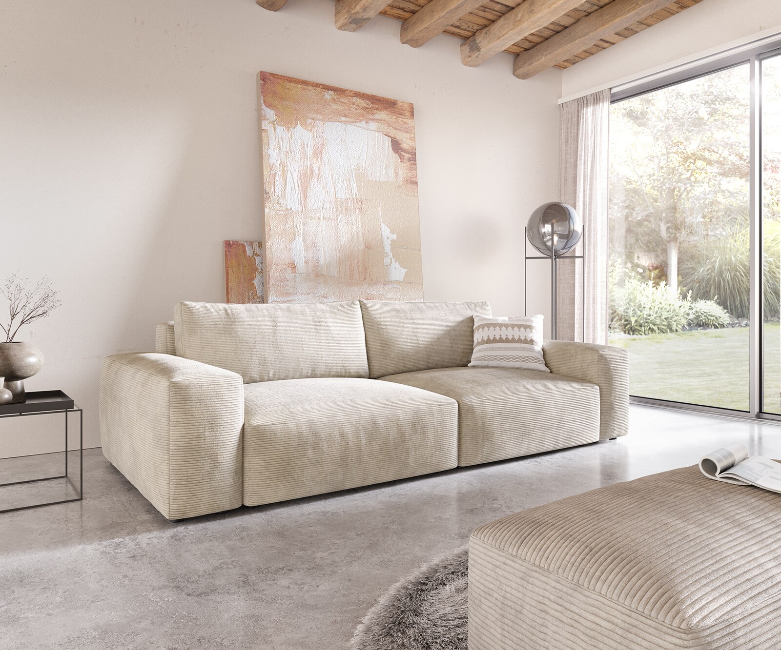 Sofa Lanzo XL 270x130cm sztruks beżowy z pufem