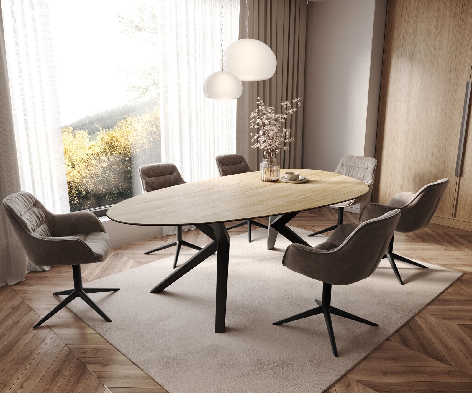 Stół do jadalni Edge owalny 220x120cm ceramika Laminam® Sabbia kolor dębowy rama Zenthara metal czarny 6
