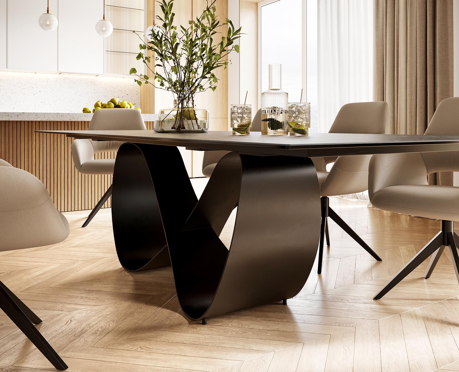 Stół do jadalni Edge 300x100cm ceramika Laminam® Nero Greco antracyt rama Infinity metal czarny 5