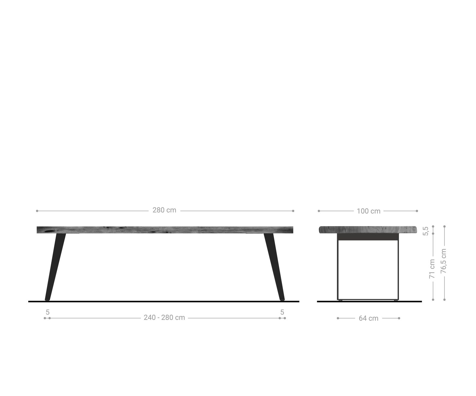Stół do jadalni Edge 280x100 cm XL akacja naturalna live-edge 7