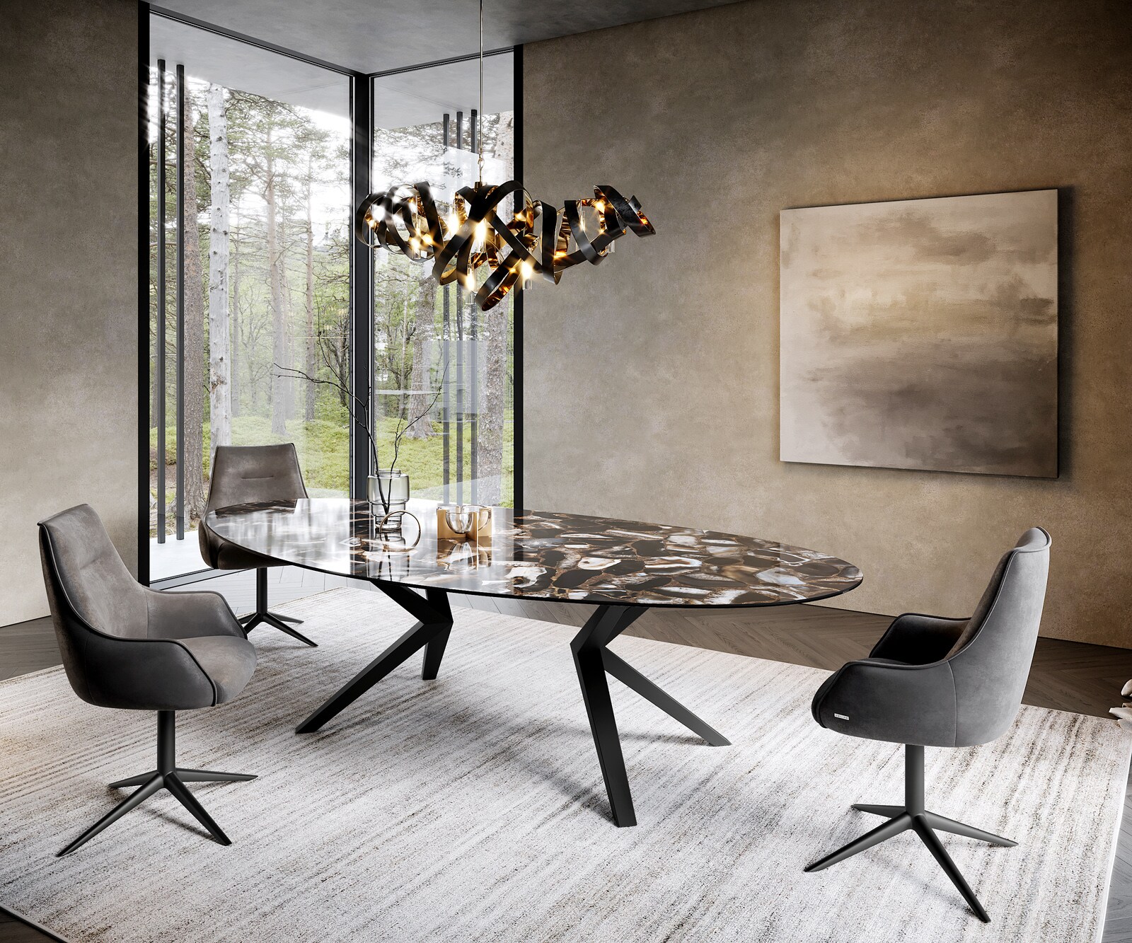 Stół do jadalni Edge owalny 280x130cm ceramika Iris FMG Agatablack rama Zenthara metal czarny 5