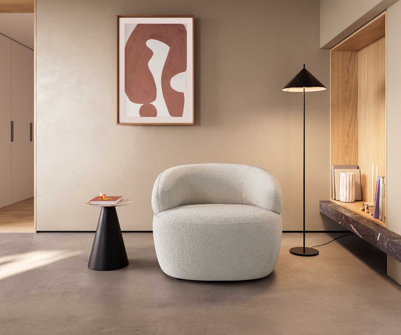Fotel wypoczynkowy Nova 88x88cm bouclé kremowo-biały 3