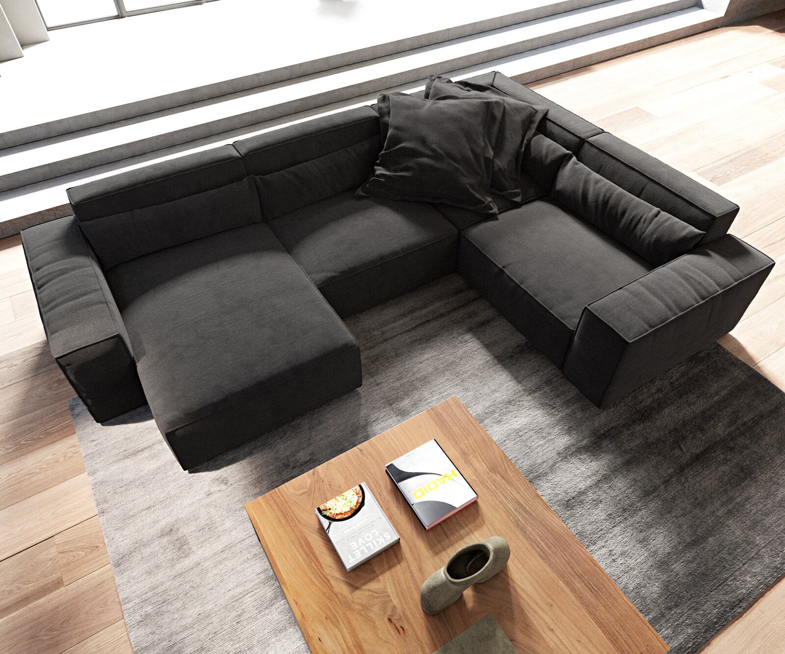 Sofa w kształcie litery U Sirpio 300x210 cm mikrofibra czarna szezlong z możliwością obustronnego montażu 4
