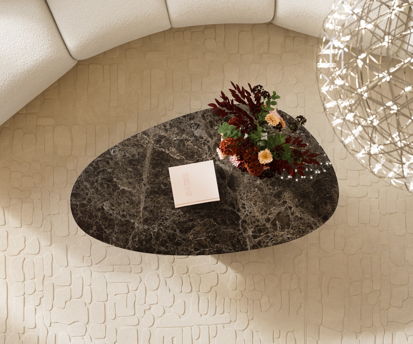 Stolik kawowy Edge owalny 140x75 cm ceramika Laminam® Emperador Extra Lucidato ciemnobrązowa podstawa Conis metaliczny srebrny 6