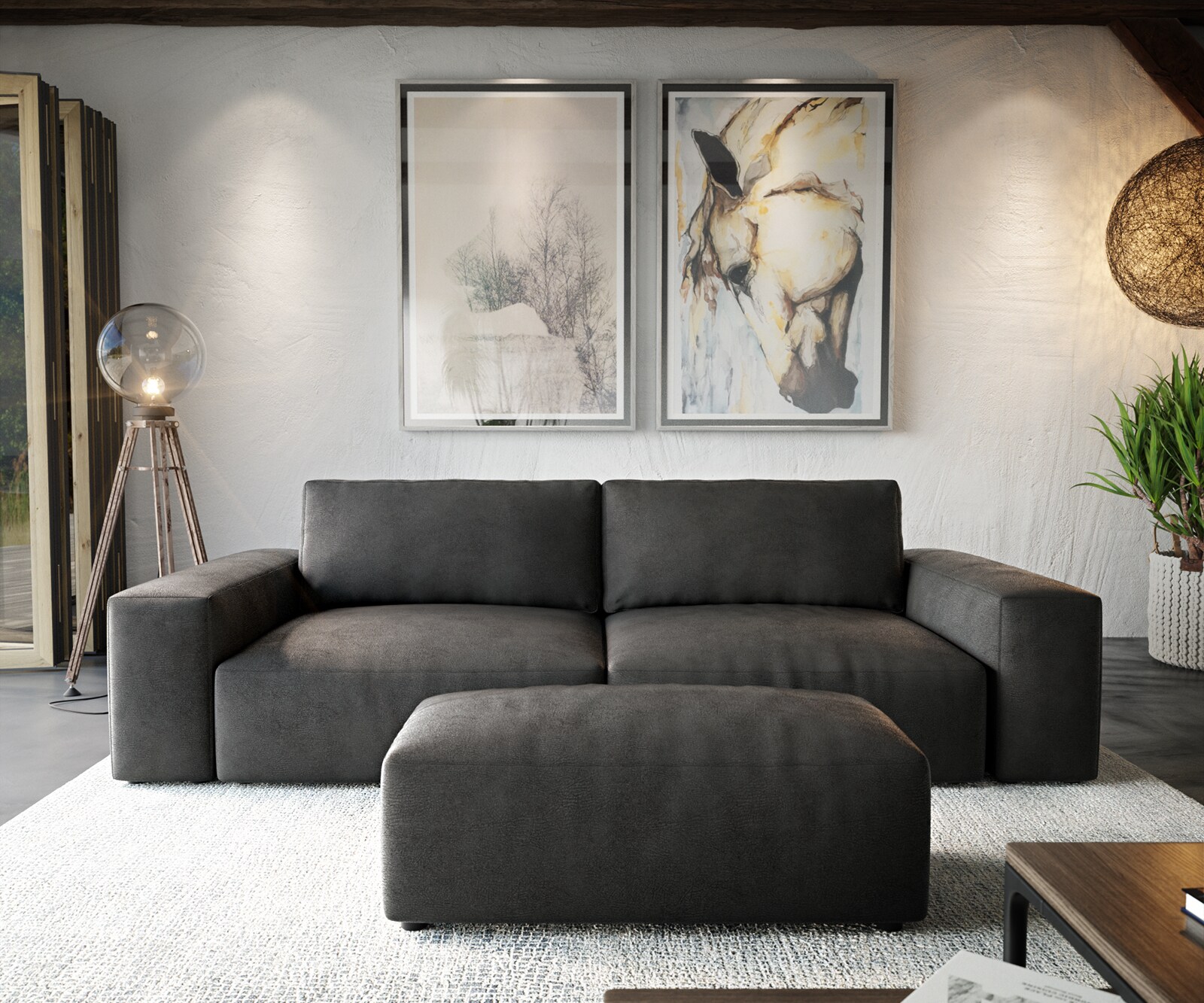 Sofa Lanzo XL 270x130cm skóra ekologiczna antracyt vintage z pufem 1