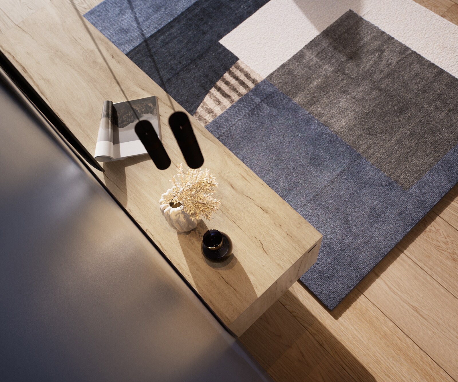 Szafka RTV Cuor 180 cm ceramika Laminam® Sabbia (kolor dębu) 1 klapa 2 szuflady nóżki akrylowe 6