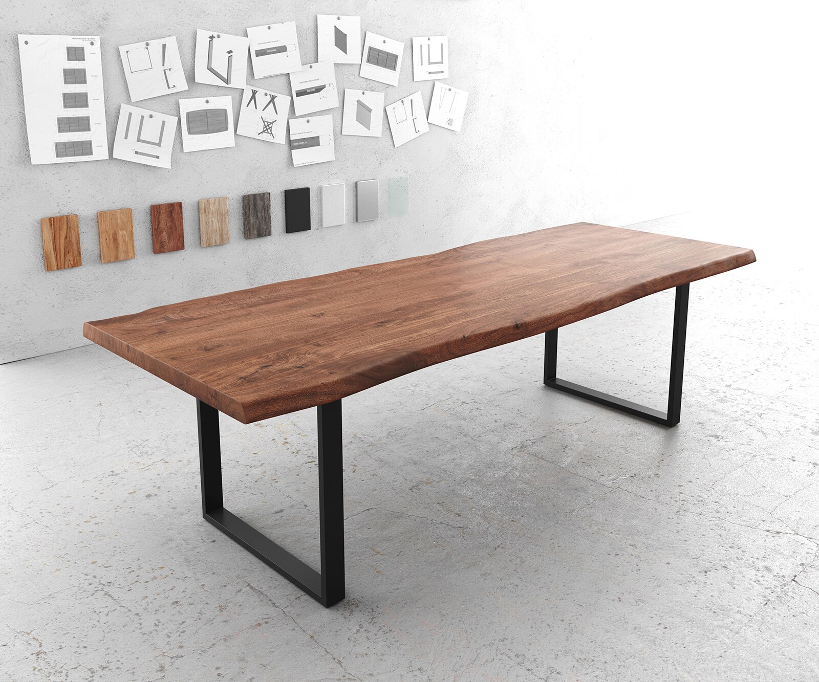 Stół do jadalni Edge 260x100 cm XL akacja brązowa metal czarny live-edge 1