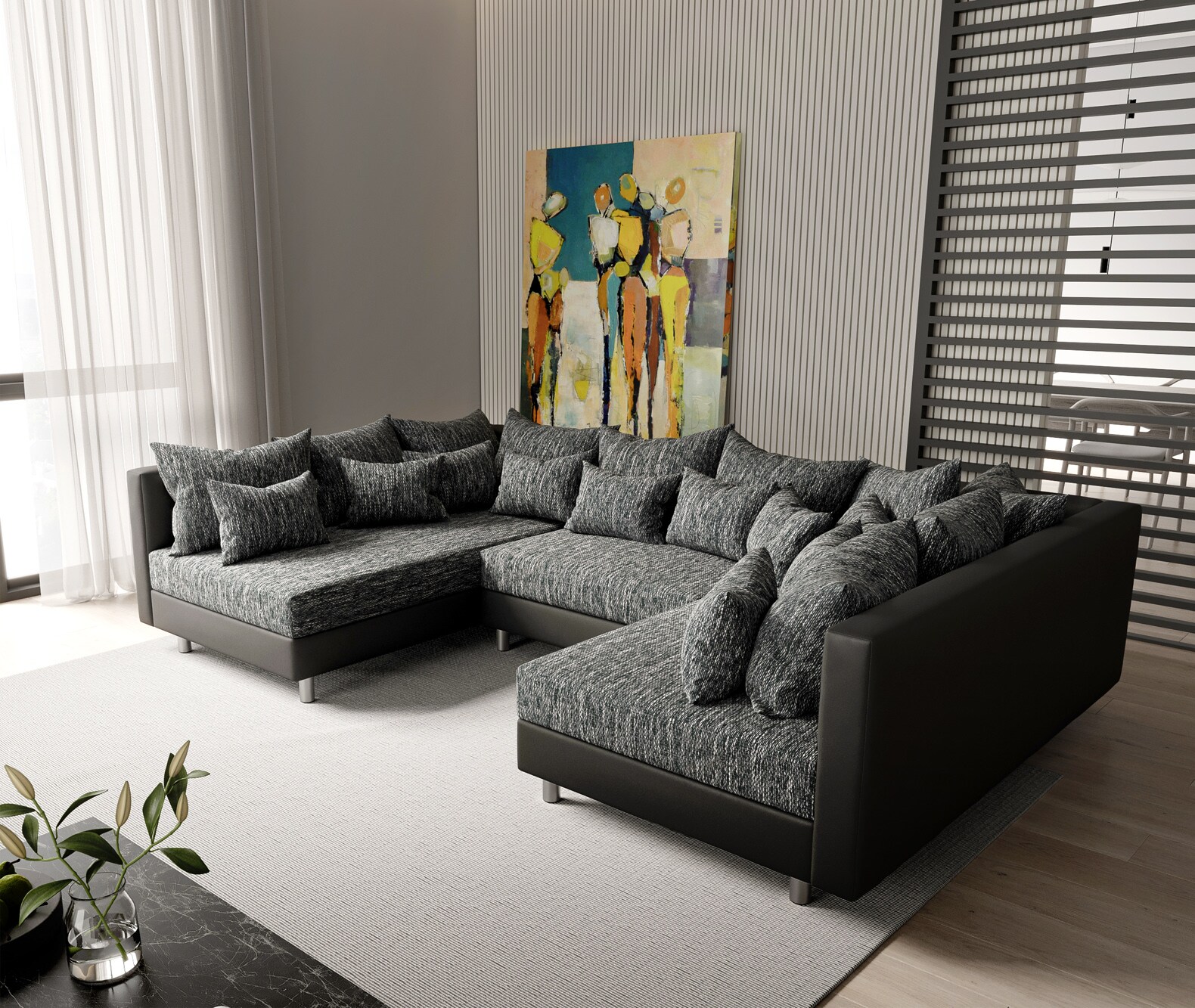 Zestaw wypoczynkowy Clovis czarna sofa modułowa
