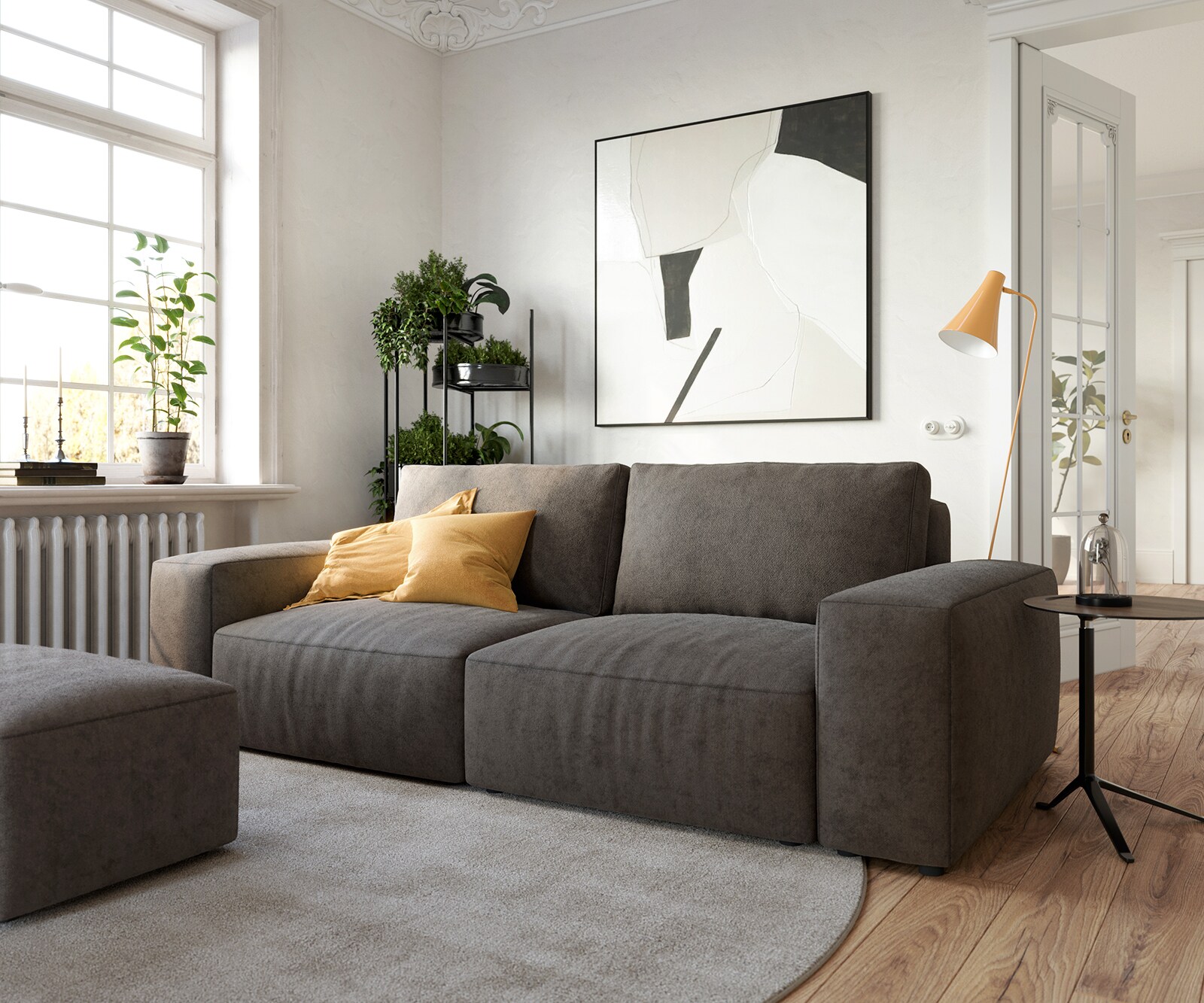 Duża sofa Lanzo L 250x105 cm mikrofibra khaki brązowa z pufem