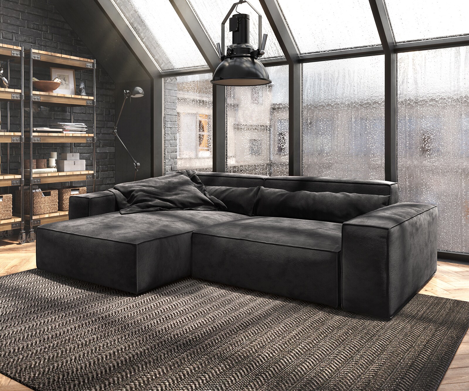 Sofa narożna Sirpio XL 270x170cm mikrofibra czarna szezlong z możliwością zmiennego ustawienia