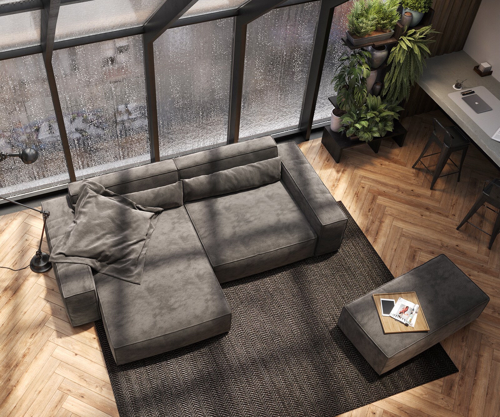 Sofa narożna Sirpio XL 270x170cm mikrofibra brąz khaki szezlong z możliwością zmiennego ustawienia z pufem 3