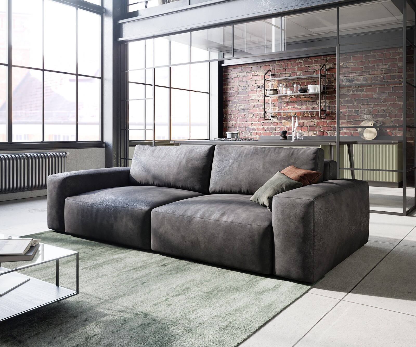 Sofa Lanzo 230x95 cm skóra ekologiczna antracyt vintage