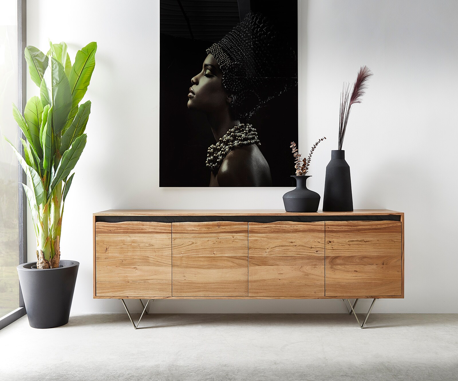 Komoda Stonegrace 200x45 cm akacja naturalna 4 drzwi live-edge