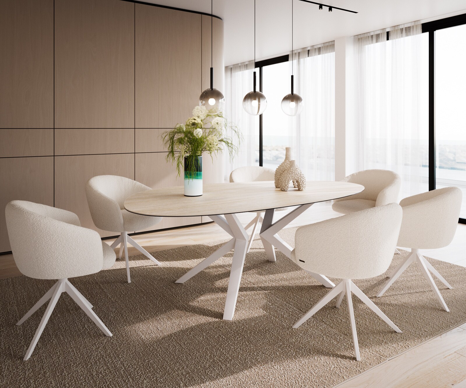 Stół do jadalni Edge owalny 220x120cm ceramika Laminam® Travertino Bianco kremowo-biały rama Zenthara metal biały 5