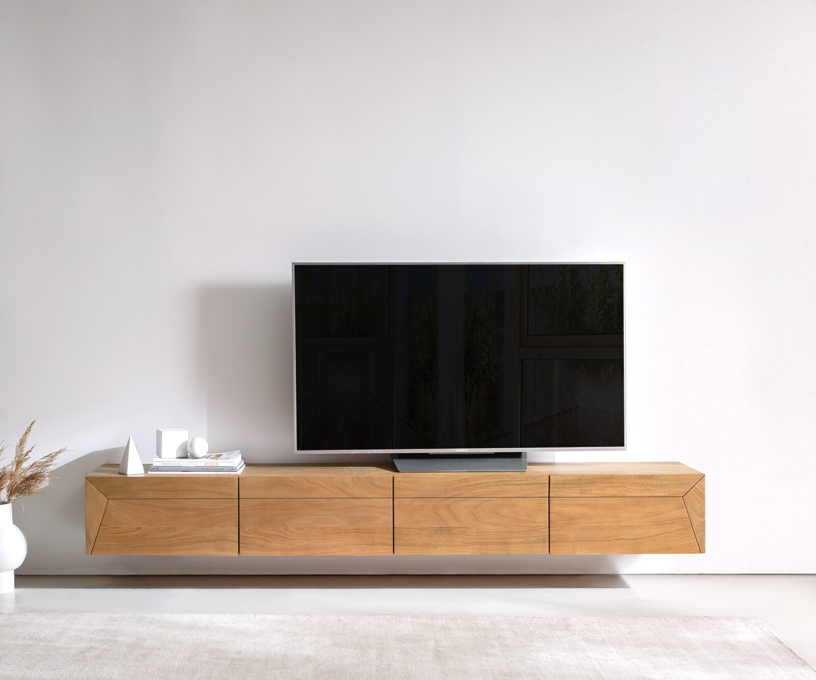 Szafka RTV Kayu 220 cm akacja naturalna 4 drzwi podwieszana 1
