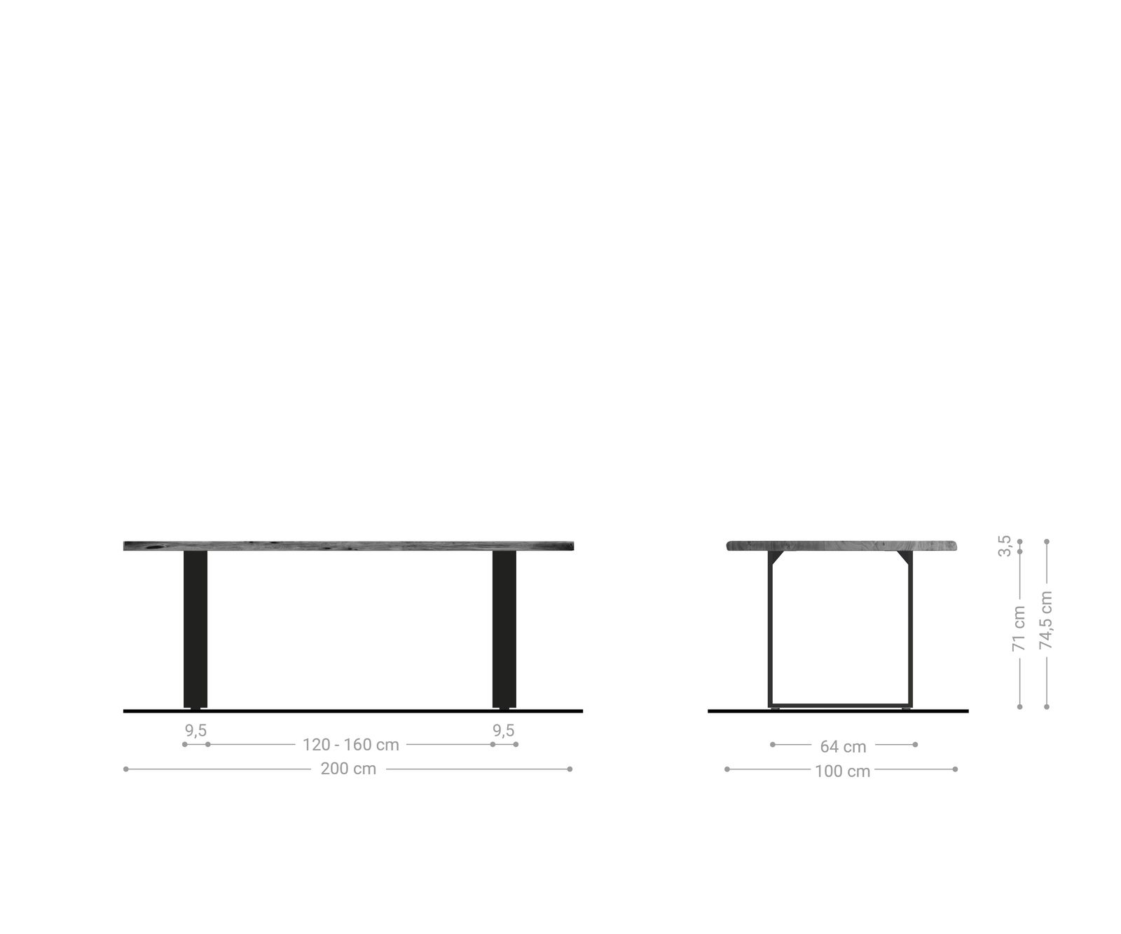 Stół do jadalni Edge 200x100 cm akacja naturalna stal nierdzewna wąska rama live-edge 7