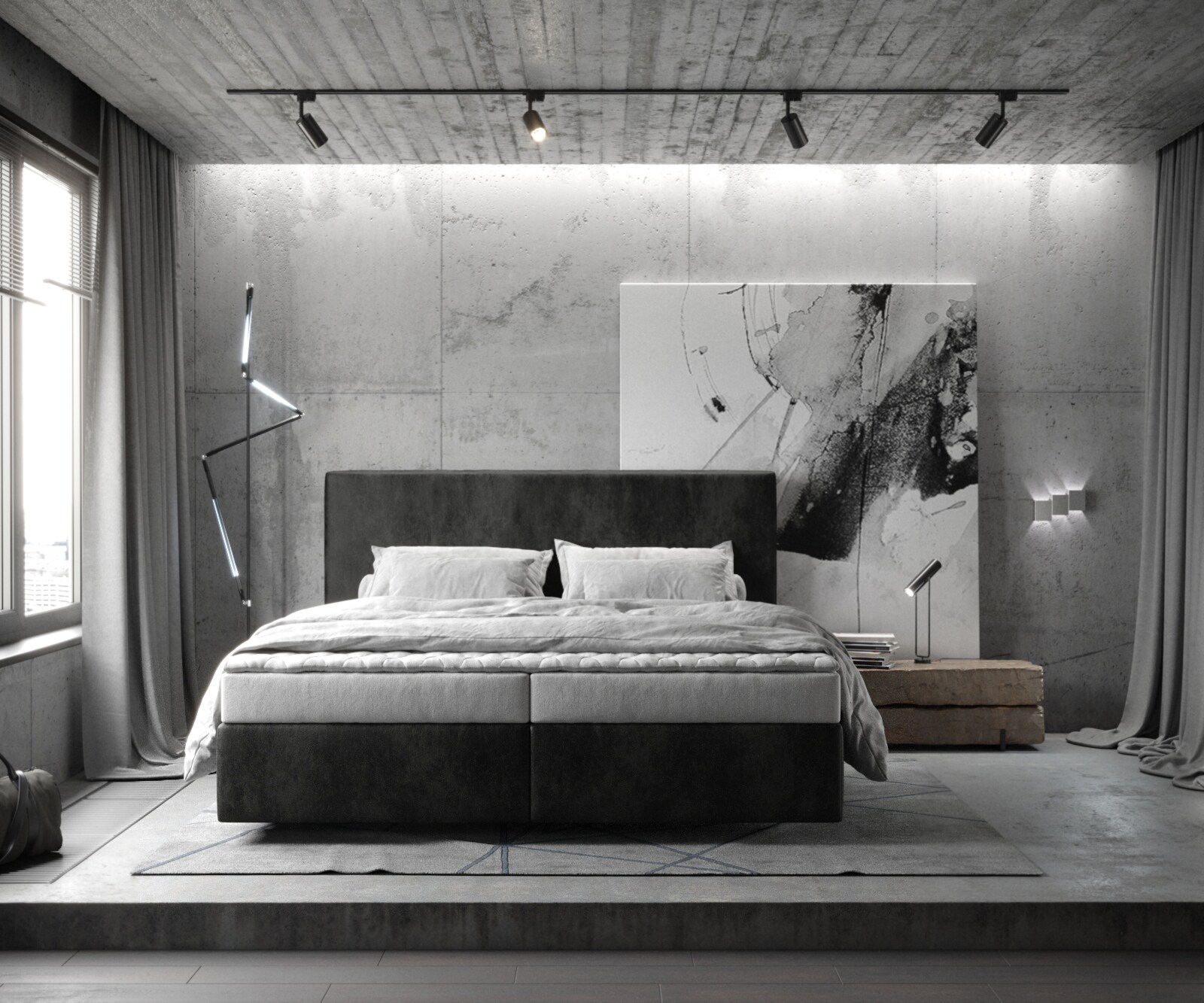 Łóżko kontynentalne Dream-Well 180x200 cm mikrofibra antracyt vintage z materacem i topperem 1