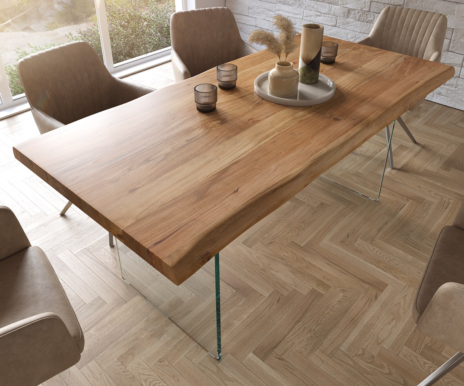 Stół do jadalni Edge 180x90cm XL akacja naturalna szklana rama live-edge 3
