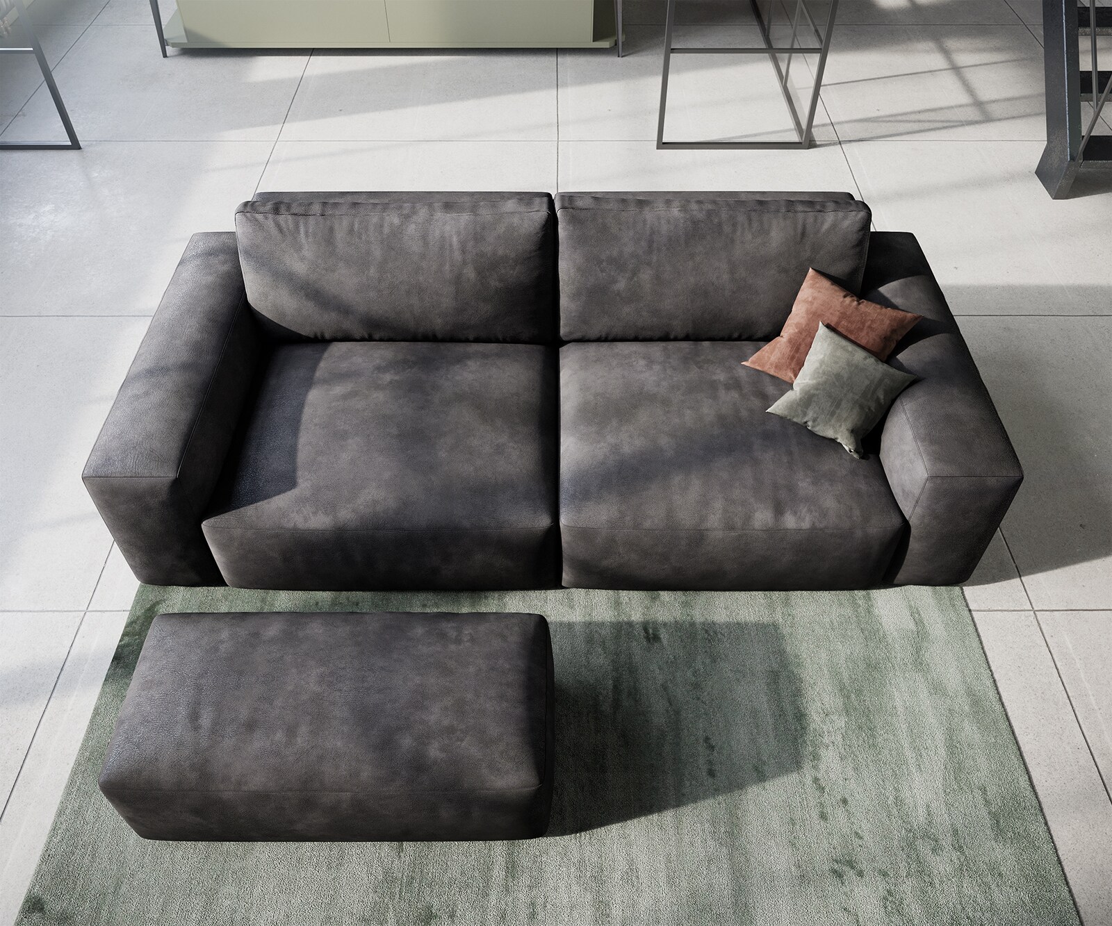 Sofa Lanzo 230x95 cm skóra ekologiczna antracyt vintage z pufemXL 3